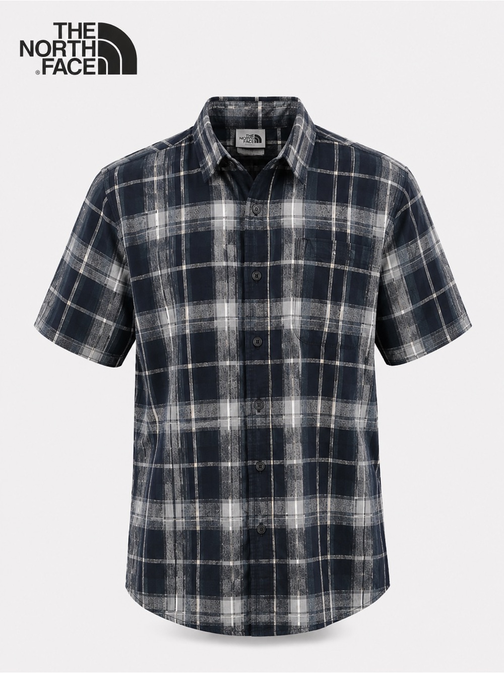 The North Face Men's Blue and Gray Plaid Shirt